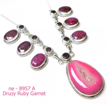 925 silver agate druzy & ruby necklace